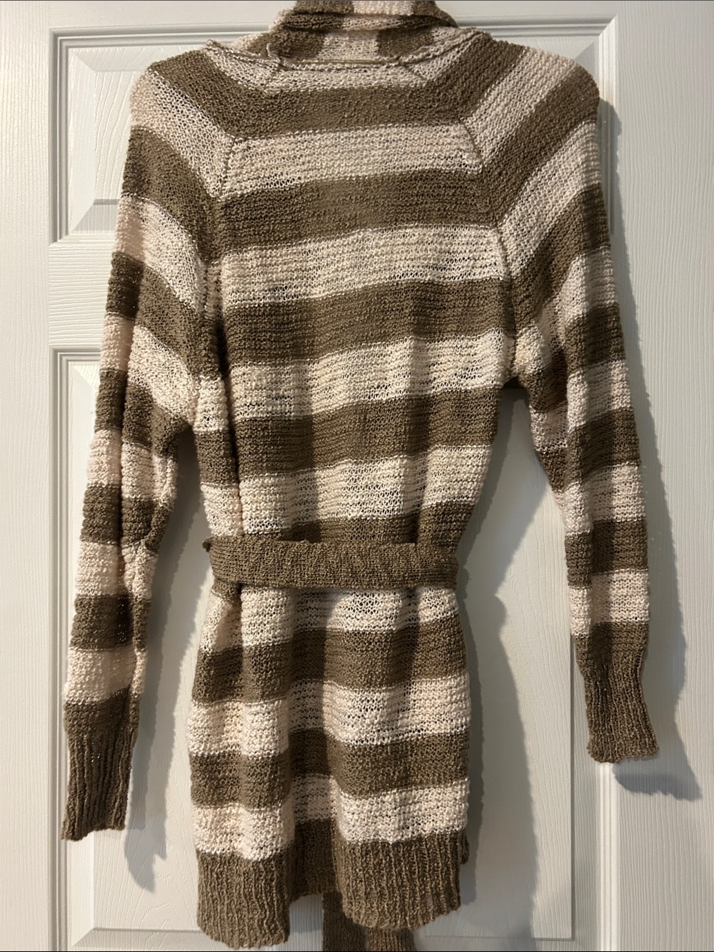 EUC American Rag Cream and Brown Striped Belted Cardigan - Picture 6 of 6